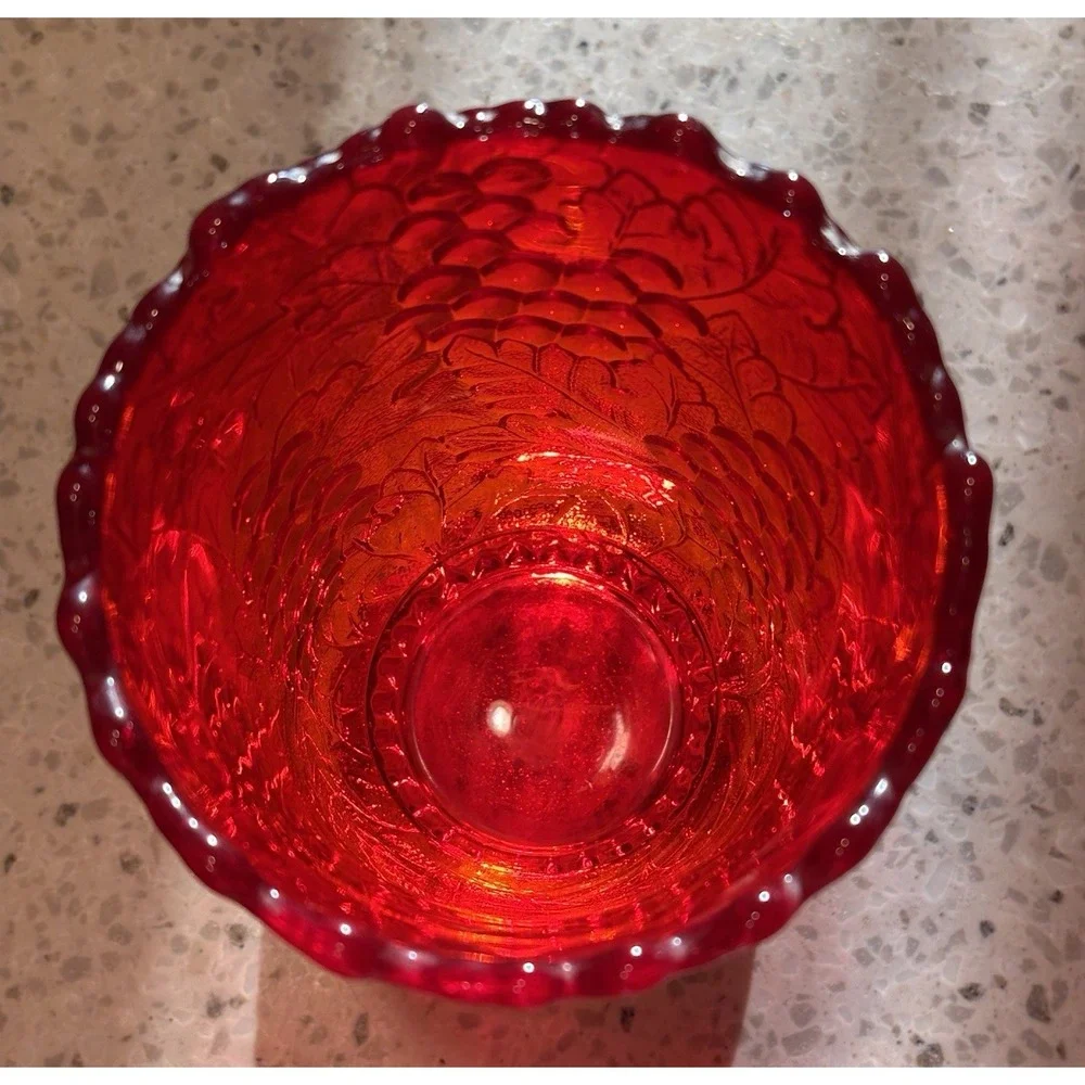 Vintage Imperial Glass Amberina Grape Vase Red Orange UV Glow Cadmium
